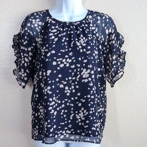 Madewell Memento Ruffle Sleeve Drifting Petals Top Navy Floral Print Women's XS